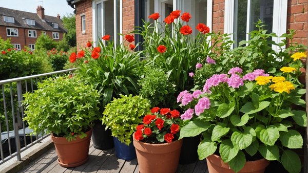 Quelles sont les plantes adaptées à un jardin en pot pour un balcon exposé plein sud ?