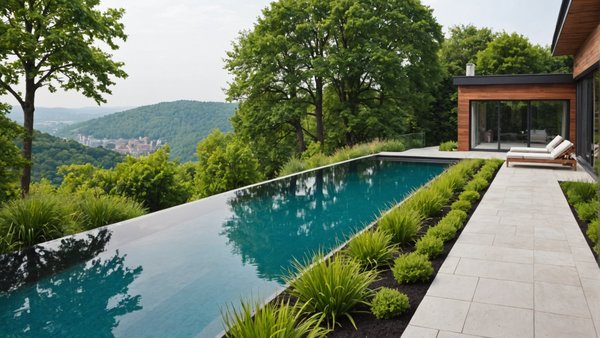 Comment intégrer une piscine à débordement dans un jardin en pente?